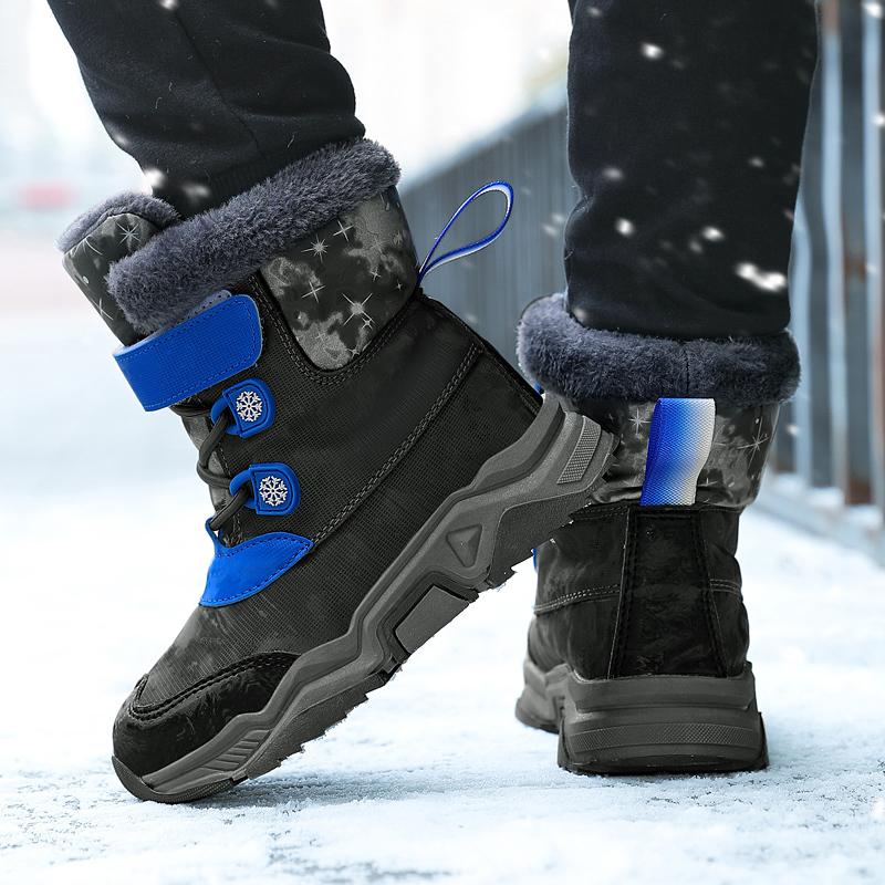 Children Warm Snow Boots Kids Winter Cotton Shoes Non-slip Snow Outdoor Warm Plush Boots High Top Warm Furry Footwear Waterproof Warm Sneakers