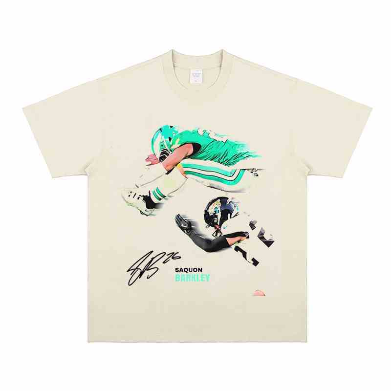 Dynamic Jumping American Football Athlete Graphic Print Lightweight Breathable Short Sleeve Tee Casual Sports Street Fashion Top