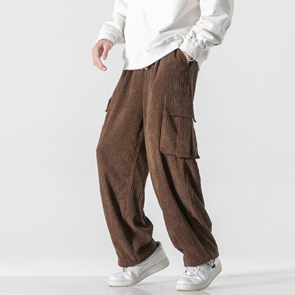 Autumn Casual Men's Pants Korean Version Corduroy Solid Color Overalls Street Wide-leg Pants Trend Large Size All-match Pants