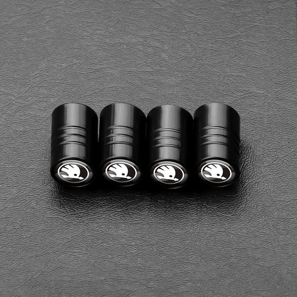 AAAJA1 4pcs Car Logo Wheel Tire Valve Stem Dust Caps Covers Accessories For Skoda S Yeti Fabia Octavia 3 2 a5 Kodiaq Karoq Rapid Superb