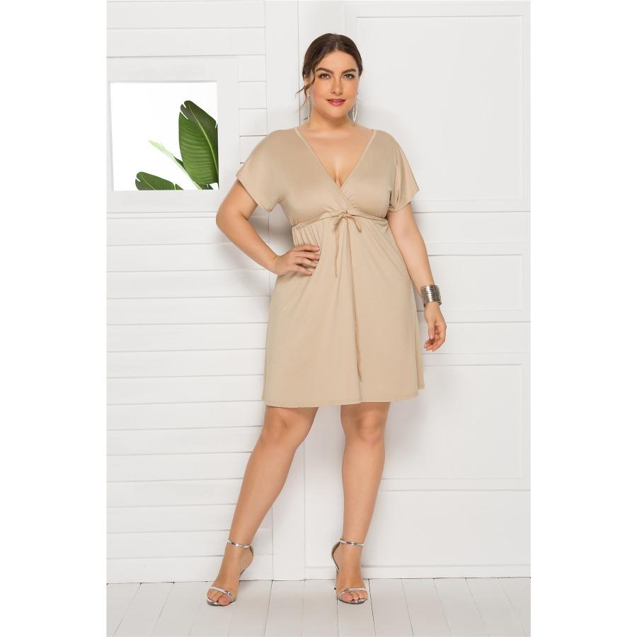 Одежда больших размеров, женские сексуальные короткие платья макси большого размера, однотонное свободное платье с v-образным вырезом большого размера, платье с расклешенными рукавами