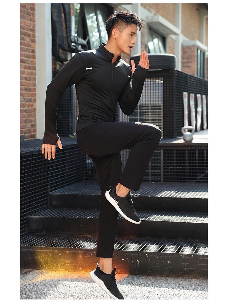 Мужская спортивная рубашка с длинным рукавом и молнией до половины, быстросохнущая, для бега, тренировок и утренних пробежек - Весна, Осень, Зима.