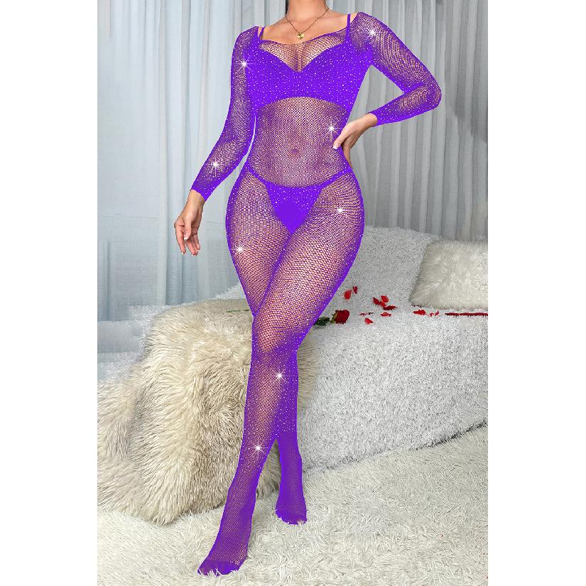 Горячее Сексуальное Белье со Стразами с Открытой Промежностью Несъемное Цельное Соблазнительное Сексуальное Сетчатое Платье со Стразами