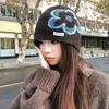 Flower Print Knitted Hat Korean Style Pullover Cap Fashion Ear Warmer  Autumn Winter