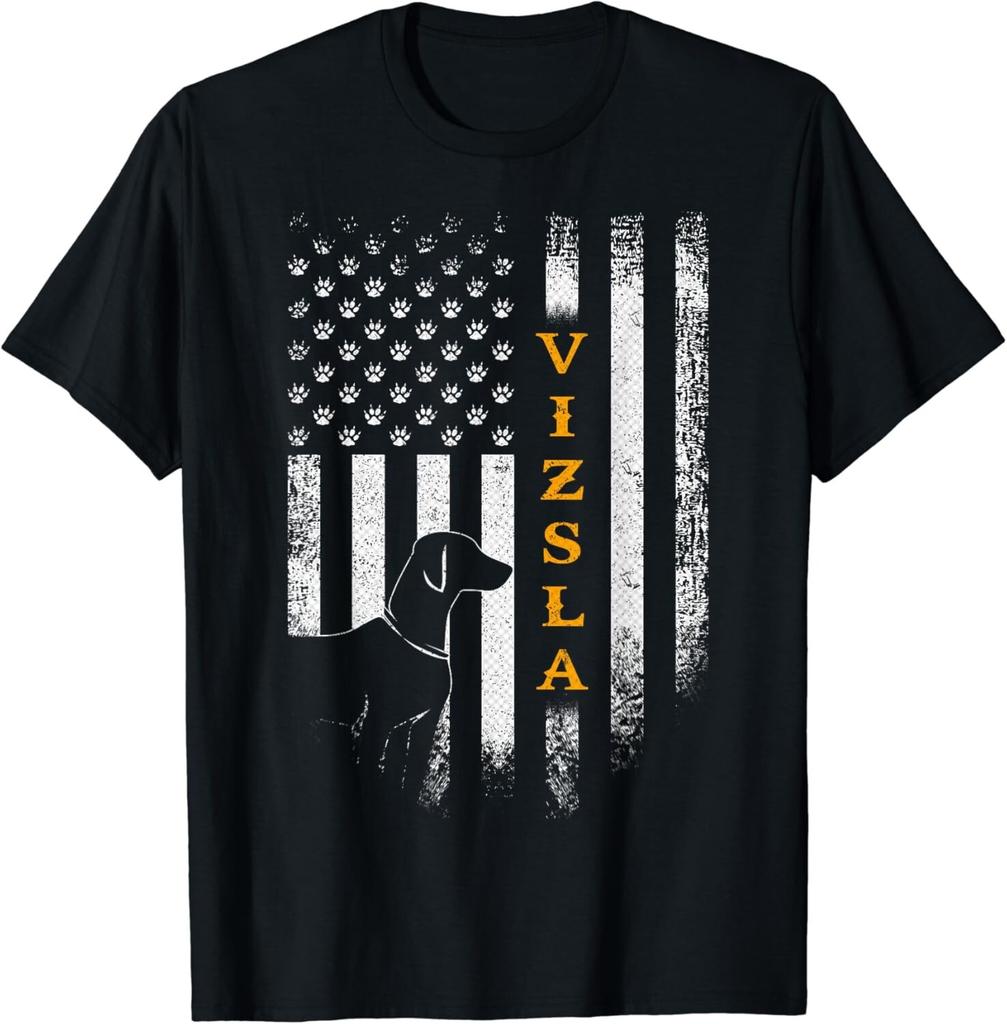 Vintage USA Vizsla Dog Silhouette American Flag Funny Gift Unisex T-Shirt
