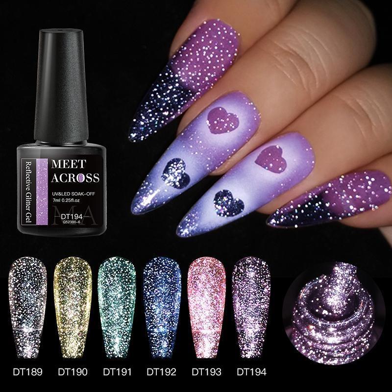 MEET ACROSS 7 мл Светоотражающий блестящий гель-лак для ногтей Летний яркий цвет Soak Off Полуперманентный дизайн ногтей УФ-светодиодный лак для ногтей