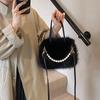 2025 Autumn and Winter New Plush Handbag Fashion Pearl Chain Messenger Bag High Value Small Square Bag
