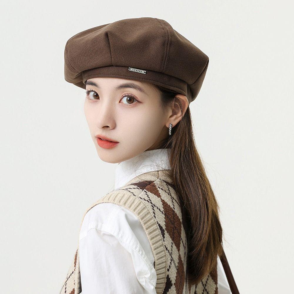 Однотонная шапка-бини в стиле ретро, винтажная шляпа-берет, плоская кепка, фетровые береты, берет-кепка