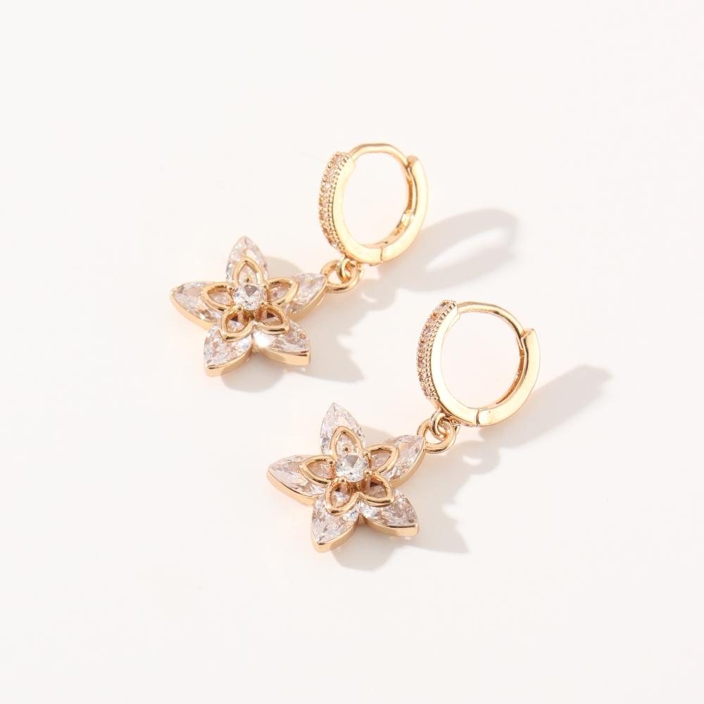 New Fashion Flowers Dangle Earrings for Women Cubic Zirconia Daily Jewelry Party Accessories