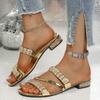 Fashion Summer New Line Flat Bottom Slippers Women's Square Head Snake Pattern Transparent Belt Slippers Outdoor Beach Zapatos De Mujer
