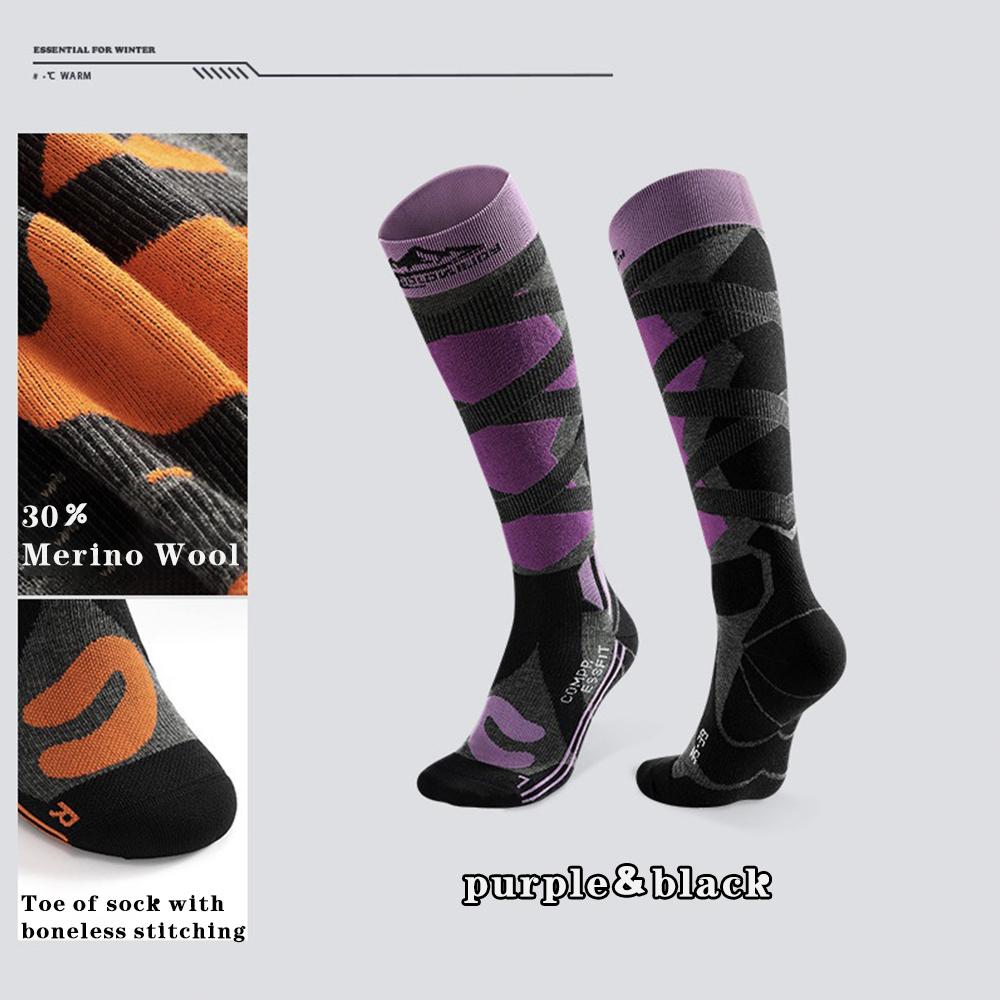 Лыжные носки для мужчин и женщин, дышащие компрессионные чулки, термоноски, теплые толстые зимние носки выше колена для занятий спортом на открытом воздухе