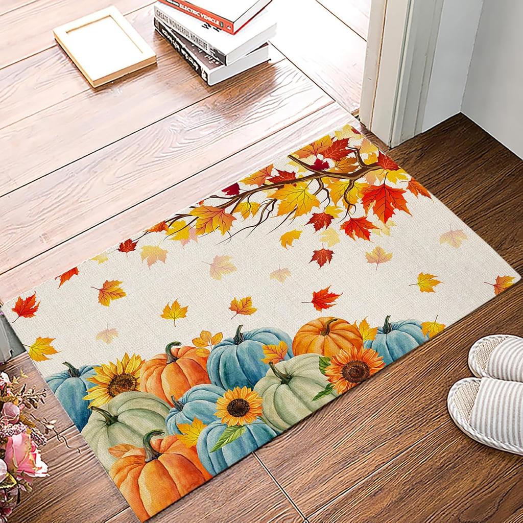 Fall Thanksgiving Pumpkin Sunflower Maple Leaf Welcome Doormat Entrance Non-slip Floormat Balcony Hallway Bath Rug Autumn Decor