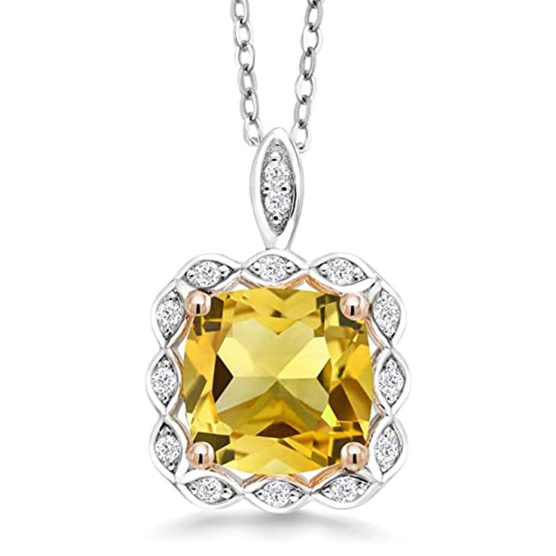 Huitan Luxury Yellow Cubic Zirconia Women Necklace for Wedding Modern Fashion Pendant Elegant Lady Accessory Engagement Jewelry