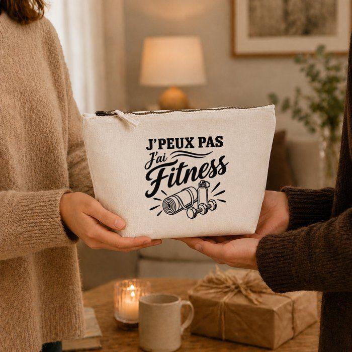 Trousse de toilette - PLANETEE - J'peux pas j’ai Fitness (minimaliste) - Beige - 100% coton - 3 L, zip métal