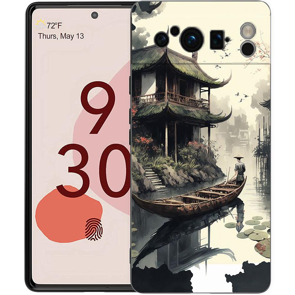 Японский пейзаж Чехол для телефона Для Google Pixel 8 7 6 Pro 8A 6A 7A 5G Мягкий силикон Ударопрочный ТПУ Черный Чехол Fundas