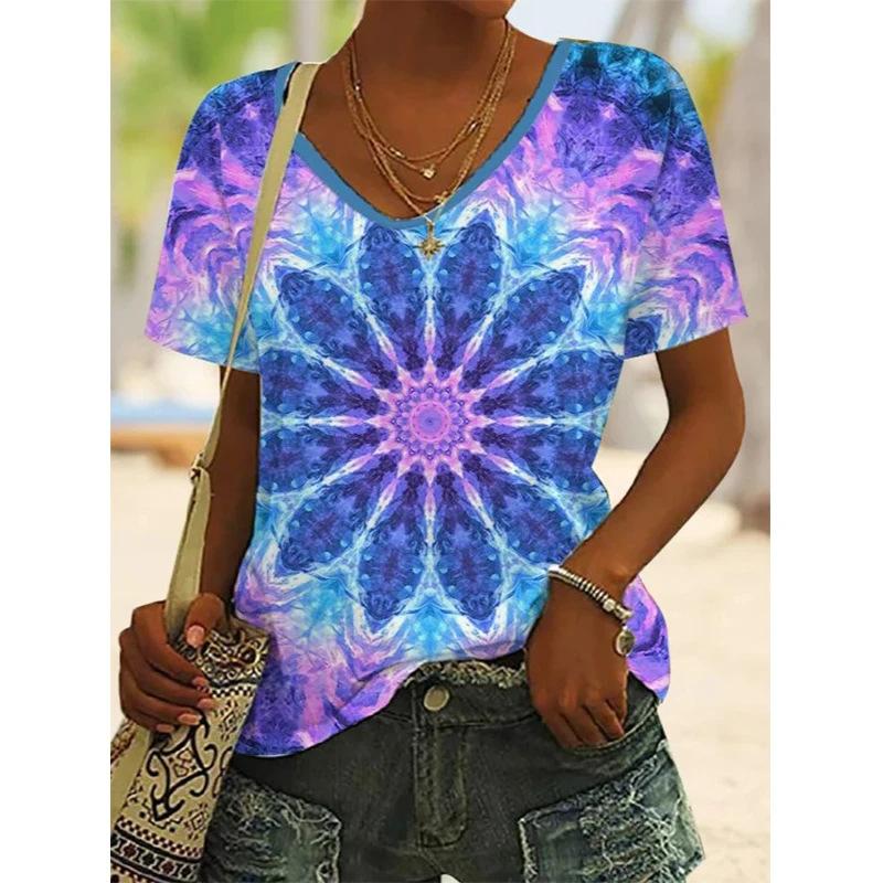 Женская футболка с V-образным вырезом и 3D-принтом в виде дельфина. Модная футболка с короткими рукавами и принтом.