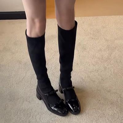 Версия из овчины эластичные носки ботильоны ретро тонкие ботинки женский бант ретро стиль тонкие высокие ботинки но ботфорты