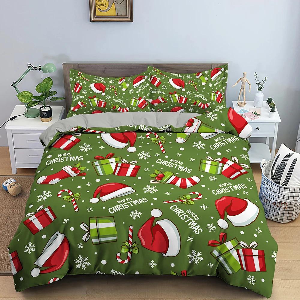 Santa Claus Pattern Bedding Set Christmas Deer Duver Cover Set for Kids Boys Girls Quilt Cover Queen Polyester Comforter Cover