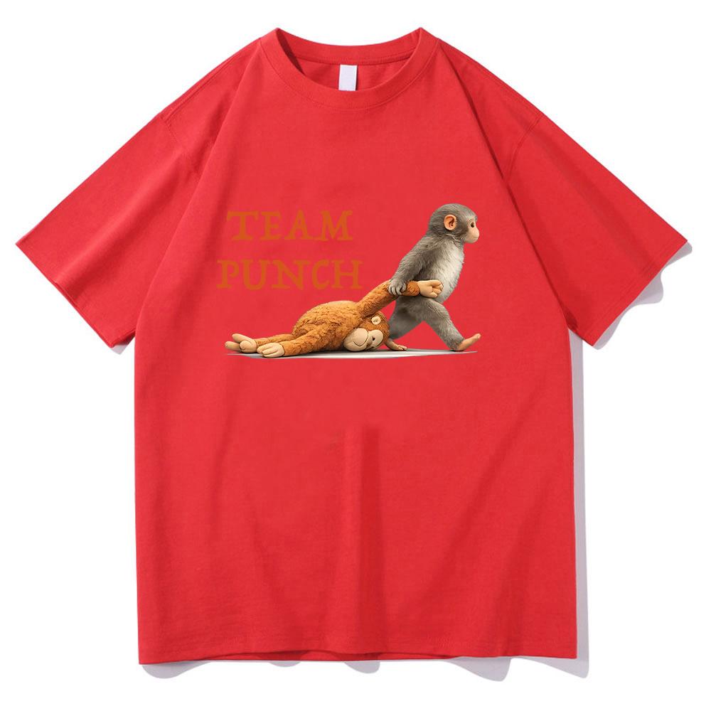 Monkey Punch Graphic T Shirts Baby Monkey Holding Plush Toy Clothing Animal Lover Cotton Tee Cute Cozy Unisex T-shirts Y2K