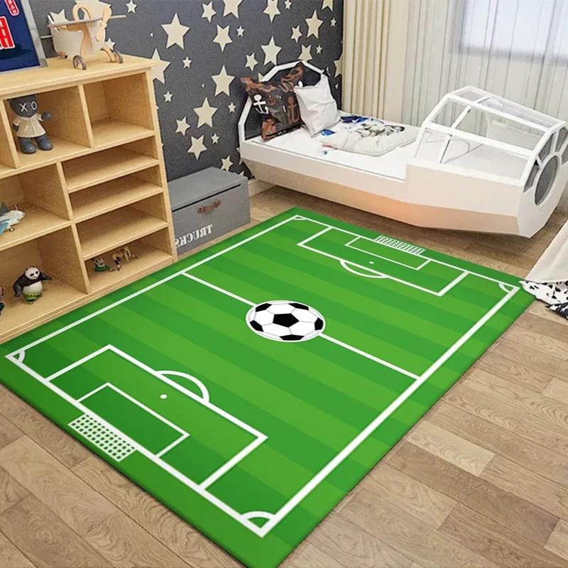 3D Football Basketball Field Floor Mat Large Anti-Slip Carpet for Kids' Room Bedroom Washable Rug for Play Area Boy's Decor
