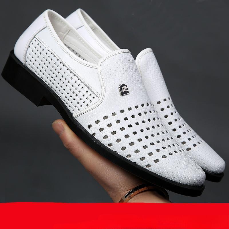 Летние мужские мокасины, дышащие мужские туфли из искусственной кожи, мягкие подошвы, мужская повседневная обувь, туфли-оксфорды без застежек, деловые туфли