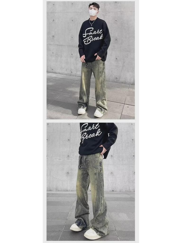 Мужские модные расклешенные джинсы широкого кроя в винтажном желтом цвете