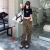 American High Street Leopard Print Wide-Leg Jeans for Women, Autumn 2024 Collection - High Waist, Slim Fit, Straight Loose Casual Pants
