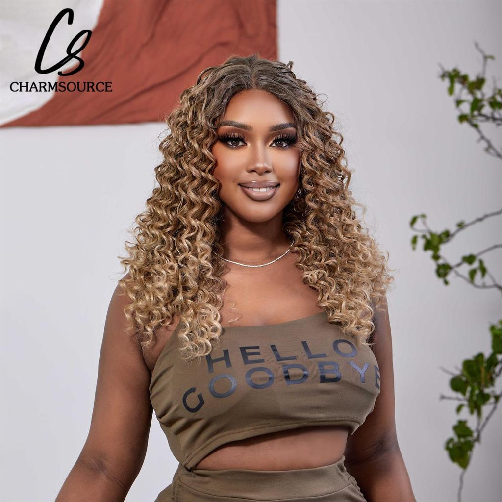 CharmSource вьющиеся длинные темные омбре коричневые кружевные передние синтетические парики для чернокожих женщин натуральный высокой плотности ежедневного использования