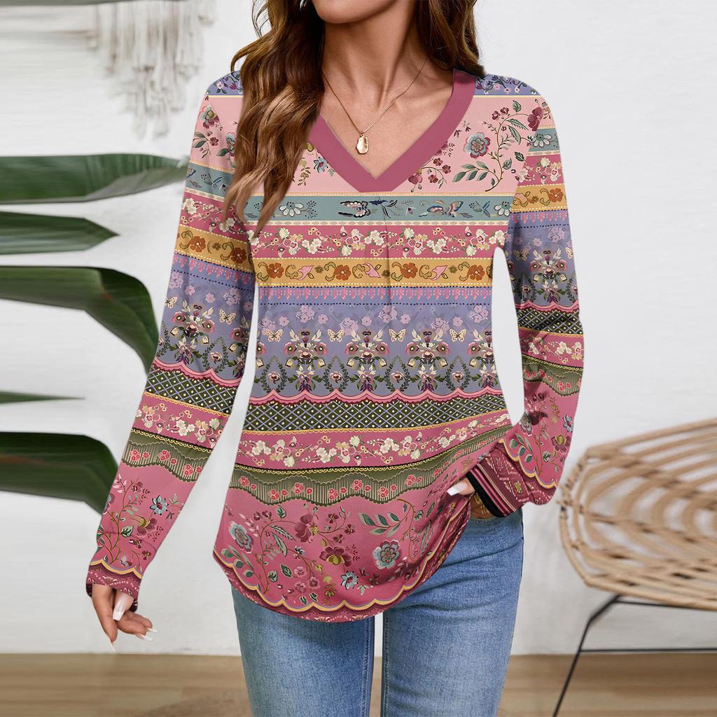 Женские топы с длинным рукавом, нарядные повседневные футболки с V-образным вырезом, базовые футболки, одежда для отпуска, осенняя модная одежда