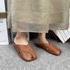 Genuine Leather Square Toe Peep Toe Slippers Women Shoes Casual Outside Slides Comfort Flats Slippers