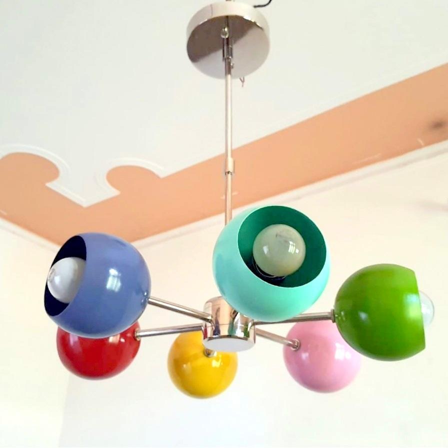 Современная радужная люстра | Потрясающий светильник «Спутник» с разноцветными шарами | Подвесной светильник в форме глазного яблока итальянского дизайна для столовой