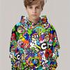 Boys' Fashionable 3D Printed Casual Pullover, Spring and Autumn Long Sleeved Sportswear, Boys' Outdoor Hoodie Top