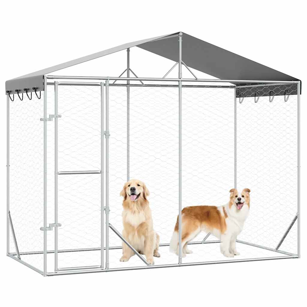 Outdoor Dog Kennel with Roof Silver 3 x 1.5 x 2.5 m Galvanized Steel