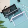 Nylon Transparent Zipper Pencil Case Solid Color Mesh Cosmetic Storage Bag  Storage Accessories