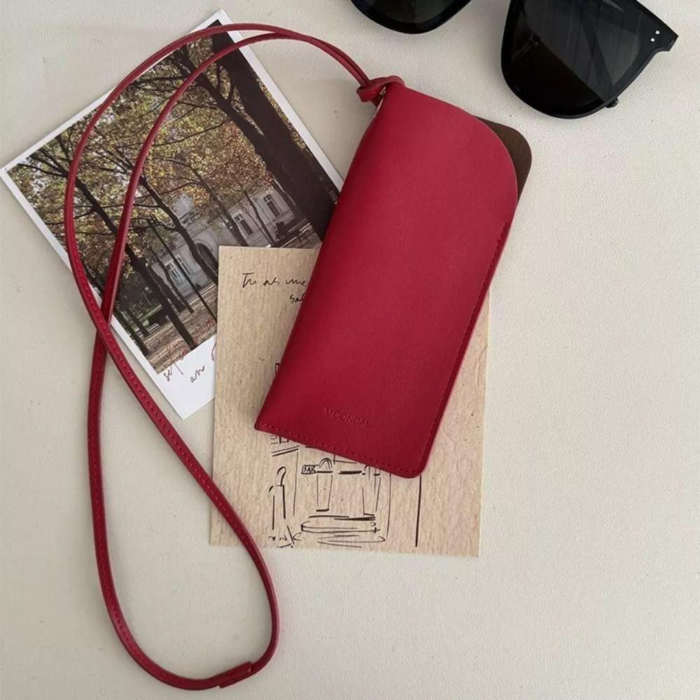 Hanging Neck Outdoor Glasses Storage Bag Solid Color Women Eyeglass Cover Sunglasses Storage Clip