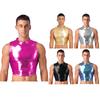 Mens Metallic Sleeveless Vest Faux Leather Crop Top Wet Look Clubwear Street Fashion