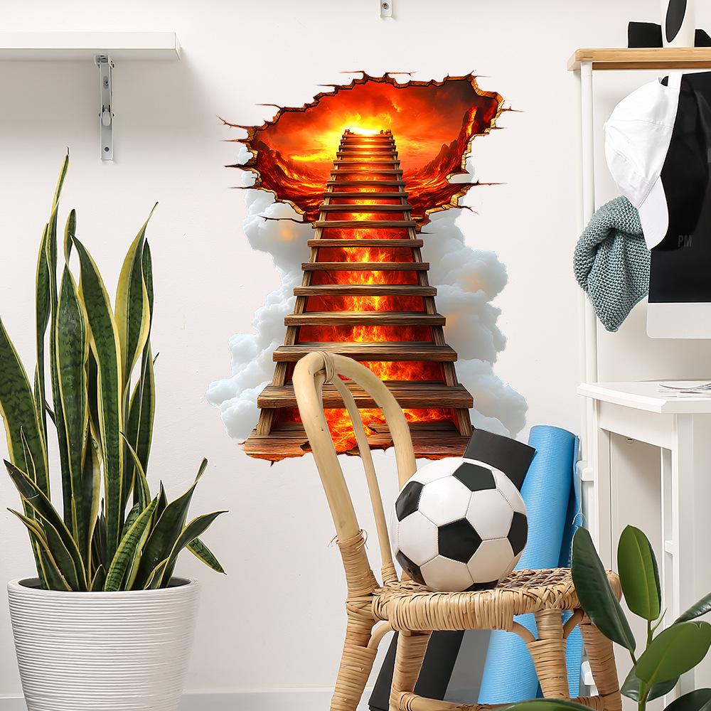 2 шт. Креативное пламя Разрушенный мост Спальня Гостиная Фоновая стена Украшение для благоустройства Наклейки на стену