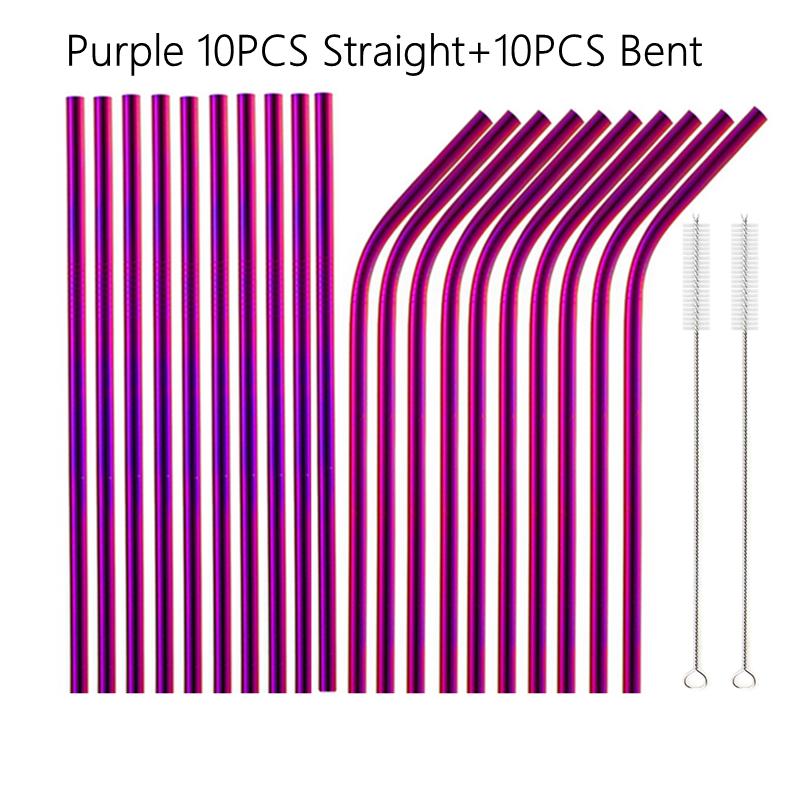 6*215mm 10 Colors Eco-friendly Reusable Metal Straws Set 304 Stainless Steel Drinking Straw Cocktail Party Favor Bar Accessory