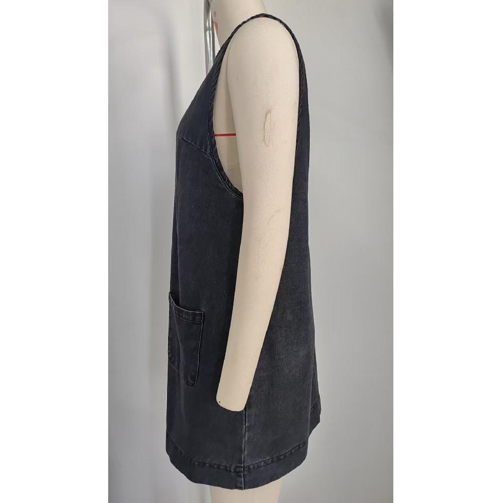 Женские джинсовые жилеты без рукавов с открытыми плечами и открытой спиной повседневные платья-майки с карманами