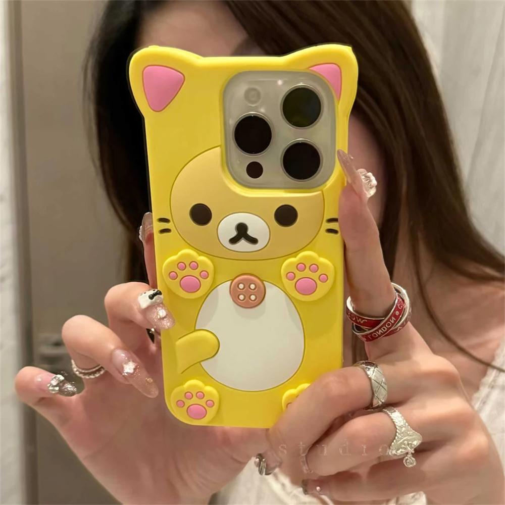 Милый мультяшный 3D чехол для телефона в виде лапы кошки и медведя из силикона для iPhone 16 15 14 13 12 11 Pro Max X XR Mini 7 8 Смешной подарок Животное Мягкая обложка