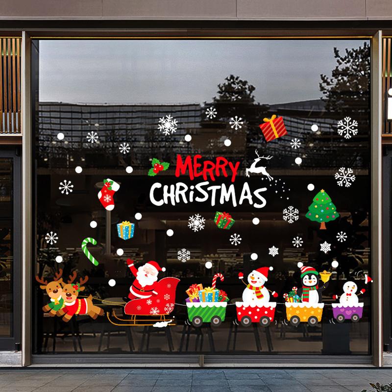 Christmas Snowman Snowflake Santa Claus Home Party Decoration Stickers Electrostatic Glass Window Wall Decals New Year