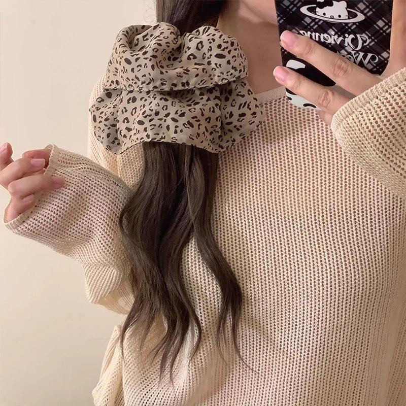 Vintage Leopard Print Large Scrunchie For Women Girls Sweet Hair Ornament Hair Tie Hair Band Hair Ring Hair Accessories
