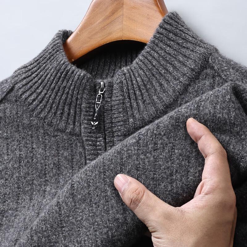 Hengyuanxiang Men's 100% Pure Wool Half-Zip Sweater