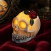 Halloween Mood Lighting Gothic Light Up Skull Rose Flower Figurine, Day of Dead Resin Durable Statue, Spooky Skeleton Head Lamp for Desk Home