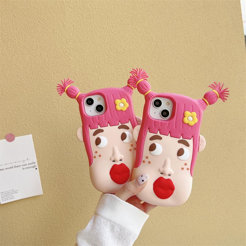 Силиконовый чехол для телефона с 3D красными губами Ugly Girl для iPhone 14 Pro Max 11 12 13 Pro Max, супер милый защитный чехол с оплеткой