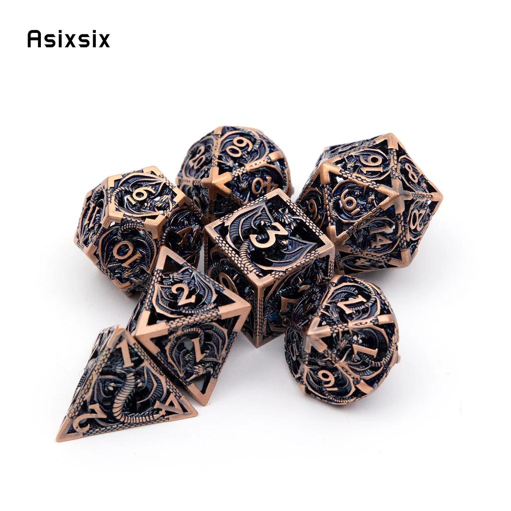 7 шт. медно-черный дракон металлические игральные кости набор полых металлических многогранных кубиков подходит для ролевой ролевой игры, настольной игры, карточной игры