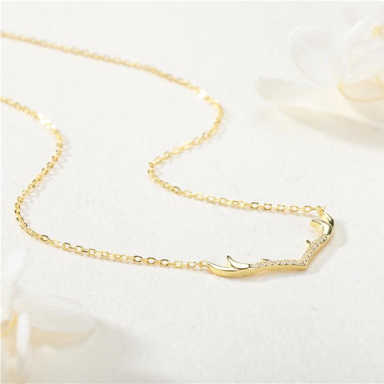 Yilu You Ожерелье для женщин Подвеска в виде маленьких лосиных рогов Цепочка для ключиц Источник