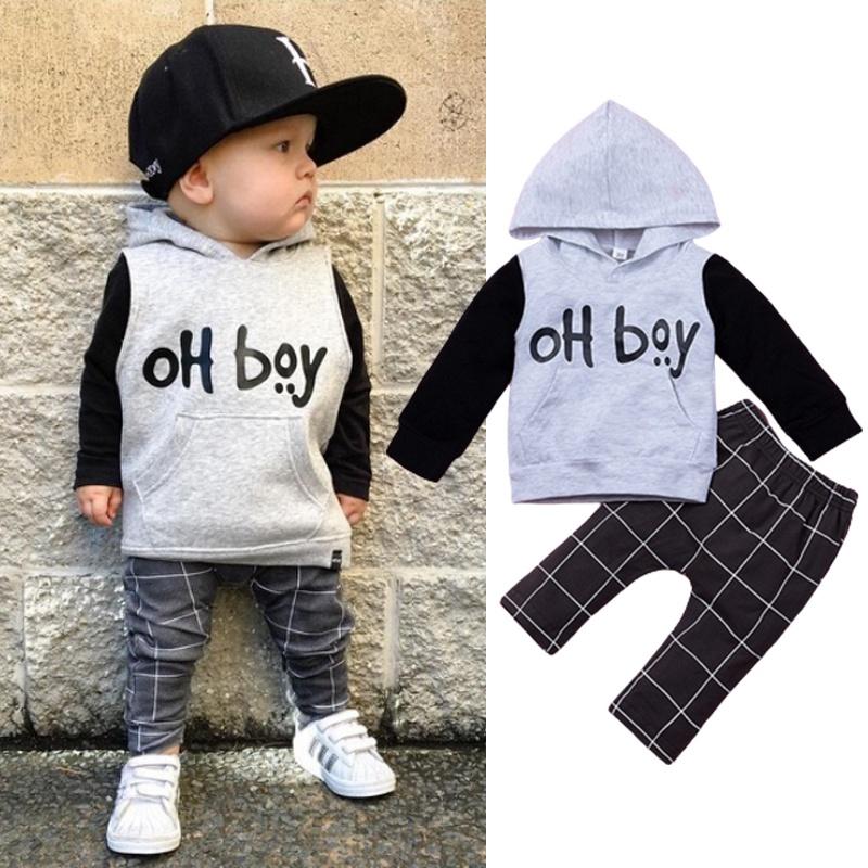 Stylish 2pcs Toddler Baby Boys Oh Boy Outfits Hoodies Pants Leggings