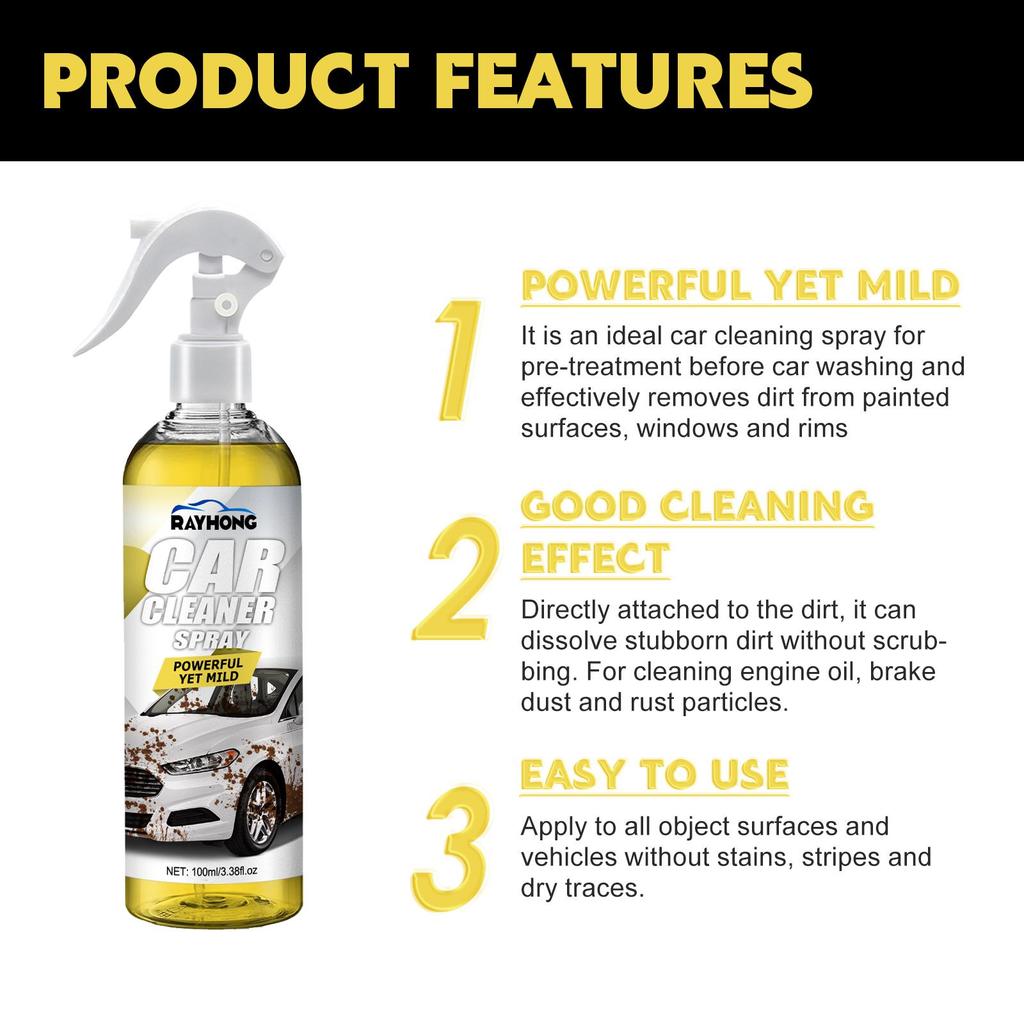 RAYHONG Car Cleaning Spray 100ml Removes Grease, Dust, and Stains Gently Cleans Car Paint Multi-purpose Maintenance