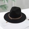 Шляпа для выступлений с толстым цепным декором, однотонная джазовая шляпа с широкими полями, ретро-реквизит для фотосъемки, фетровая кепка-панама на зиму и осень